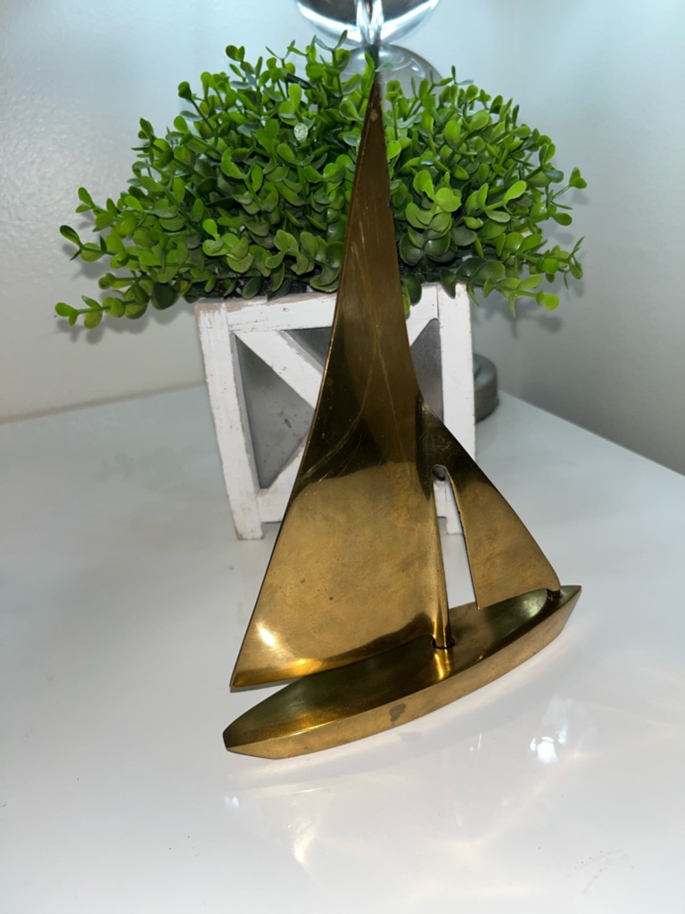 Vintage Mid Century Modern Brass Sail Boat Nautical Decor Figurine Paperweight